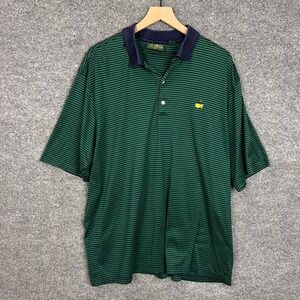 Masters Amen Corner Golf Polo‎ Mens XL Green Striped Short Sleeve Golfing Shirt